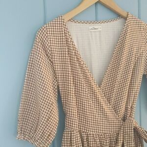 Brown Cotton Gingham Midi Dress